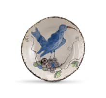 Hylton Nel; Dish, hand-painted in blue with a bird on a grapevine