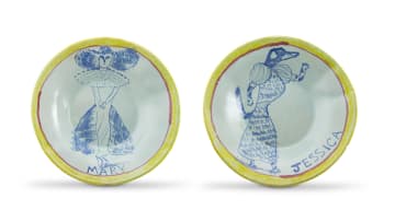 Hylton Nel; Two Figural Dishes, one painted with the figure of Jessica and the other with Mary, two