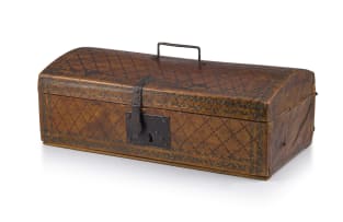 A leather-covered pine document box, 18th/19th century