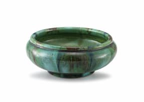 An apple-green, blue and dark-brown glazed earthenware bowl, Hilda Ditchburn, 1944