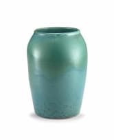 Two green-glazed earthenware vases, Fairfield, 1945
