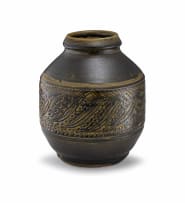 A dark olive green and pale brown-glazed stoneware vase, Bryan Haden (1930-), 1970s