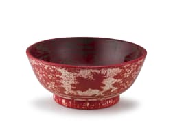 A Bernard Moore red lustre earthenware bowl, Hilda Lindop, 1905-1915