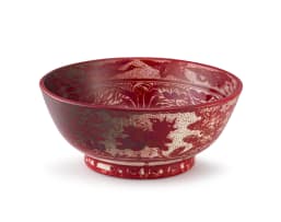 A Bernard Moore red lustre earthenware bowl, Hilda Lindop, 1905-1915