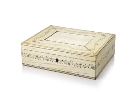 An Anglo-Indian ivory-overlaid sandalwood Vizagapatam needlework box, 18th/19th century