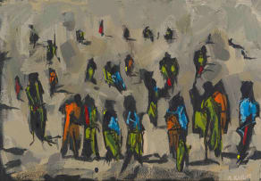 Asanda Dredunik Kupa; Abstract Composition with Orange and Green Figures