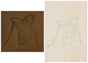Walter Battiss; Seated Figure, Sketch and Block, two