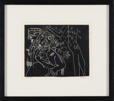 Walter Battiss; Woman and Cat, Block and Print, two