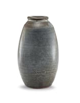 A Bernard Leach tenmoku-glazed stoneware 'Willow Tree' pattern vase, 1960s