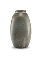 A Bernard Leach tenmoku-glazed stoneware 'Willow Tree' pattern vase, 1960s