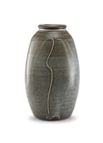 A Bernard Leach tenmoku-glazed stoneware 'Willow Tree' pattern vase, 1960s