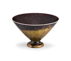 A Swedish Gustavsberg mottled brown-glazed stoneware stem cup, Sven Wejsfelt (1930-2009), 1991