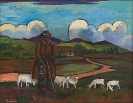 Maggie Laubser; Shepherd and Sheep in a Landscape, two