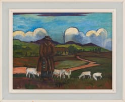 Maggie Laubser; Shepherd and Sheep in a Landscape, two