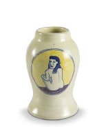Hylton Nel; Baluster Vase, hand painted medallion with nude against a yellow and manganese ground