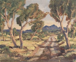 Walter Battiss; Gravel Road with Trees and Mountain