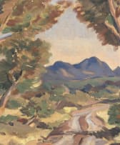 Walter Battiss; Gravel Road with Trees and Mountain
