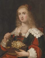 Dutch School, 17th Century; Portrait of a Woman with a Basket of Grapes