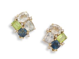 Pair of gem-set, diamond and 18ct yellow gold clip earrings