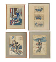 Four Japanese woodblock prints, Meiji period, 1868-1912