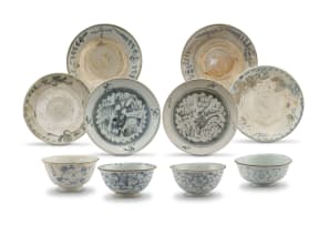 A collection of four Chinese blue and white dishes, Qing Dynasty, 18th century