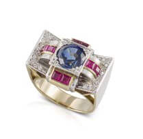 Sapphire, ruby and diamond gold dress ring