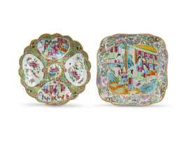 Two Chinese famille-rose mandarin palette dishes, Qing Dynasty, 19th century