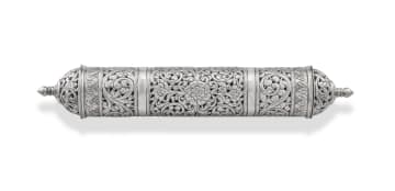 An Indian silver scroll holder, 19th century, .900 standard