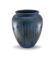 A large Linn Ware mottled blue and sea green-glazed vase