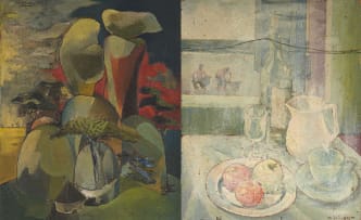 Stanley Pinker; Boulders and Huts, recto; Still Life with Jug, verso