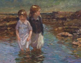 Adriaan Boshoff; Two Children Playing in a Rockpool