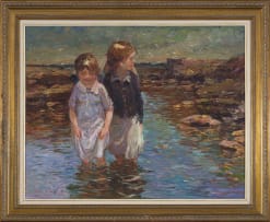 Adriaan Boshoff; Two Children Playing in a Rockpool