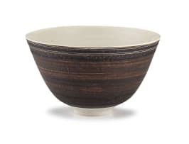 A semi matt-brown, manganese, black and white-glazed bowl, Lucie Rie (1902-1995)
