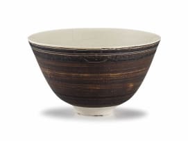 A semi matt-brown, manganese, black and white-glazed bowl, Lucie Rie (1902-1995)