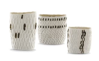 Three white and copper lustre vases, Sharon Weaving (1973- ), 2009
