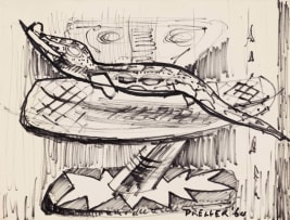Alexis Preller; Headrest with Crocodile I, sketch