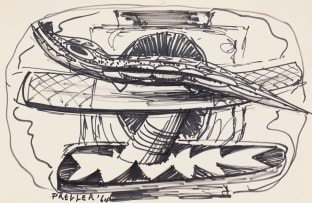 Alexis Preller; Headrest with Crocodile II, sketch