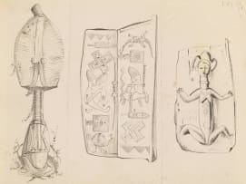 Alexis Preller; Osheba Funerary Figure, Gabon, and Dogon Doors, Mali, sketches