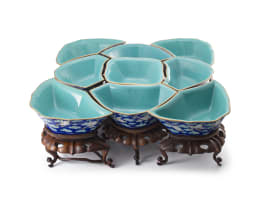 A Chinese blue and turquoise enamelled supper set, Qing Dynasty, Tonghzi period, 1861-1875
