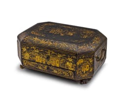 A Chinese Export gilt and black lacquer work box, 18th century