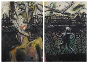 Walter Meyer; Head of a Man and a Figure in a Landscape, diptych
