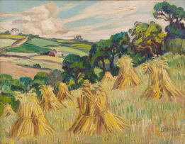 Gregoire Boonzaier; Landscape with Sheaves of Wheat