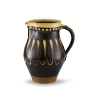 A brown and yellow-glazed earthenware pottery jug, Paul Barron (1917-1983), 1950s