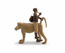A carved wooden figure of a Tokoloshe astride a baboon, Julius Mfete (1956-2008)