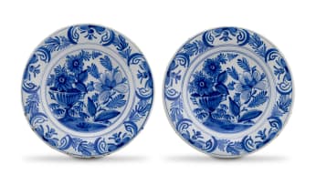 A pair of blue and white faience dishes, 19th century