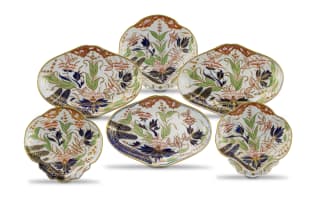 Three Staffordshire red, blue and green glazed dishes, 19th century