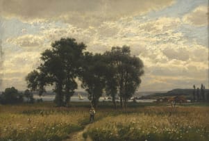 Josef Schoyerer; Landscape with Lake Beyond