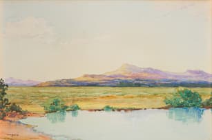 Walter Battiss; Landscape with Mountains and Lake