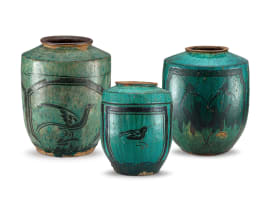 Three Southeast Asian black and green-glazed jars, 19th century