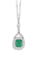 Edwardian emerald and diamond pendant necklace
